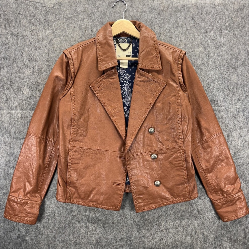 Levi's Leather Jacket Women's XS Brown Western Double Breasted Cowgirl